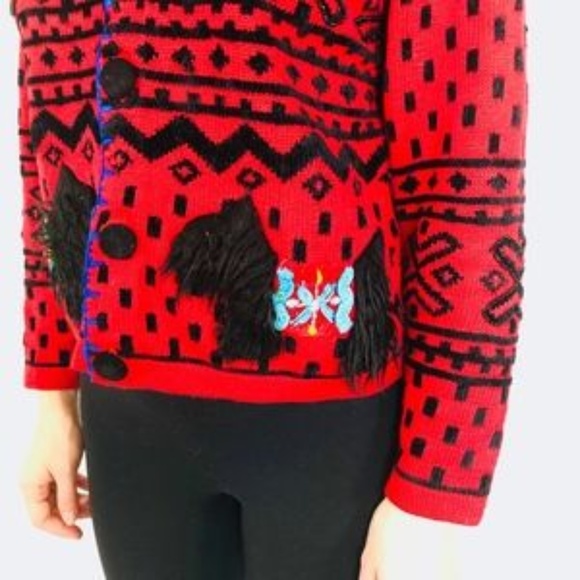 Vintage Berek Scottie Dogs Knit Sweater Beaded - Picture 2 of 6